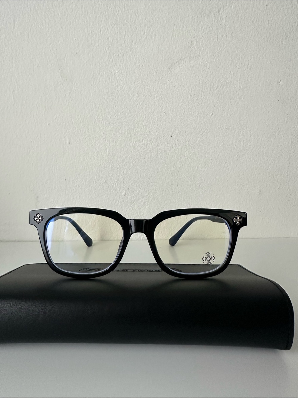 Black Square Frame Eyeglasses with Floral Studs